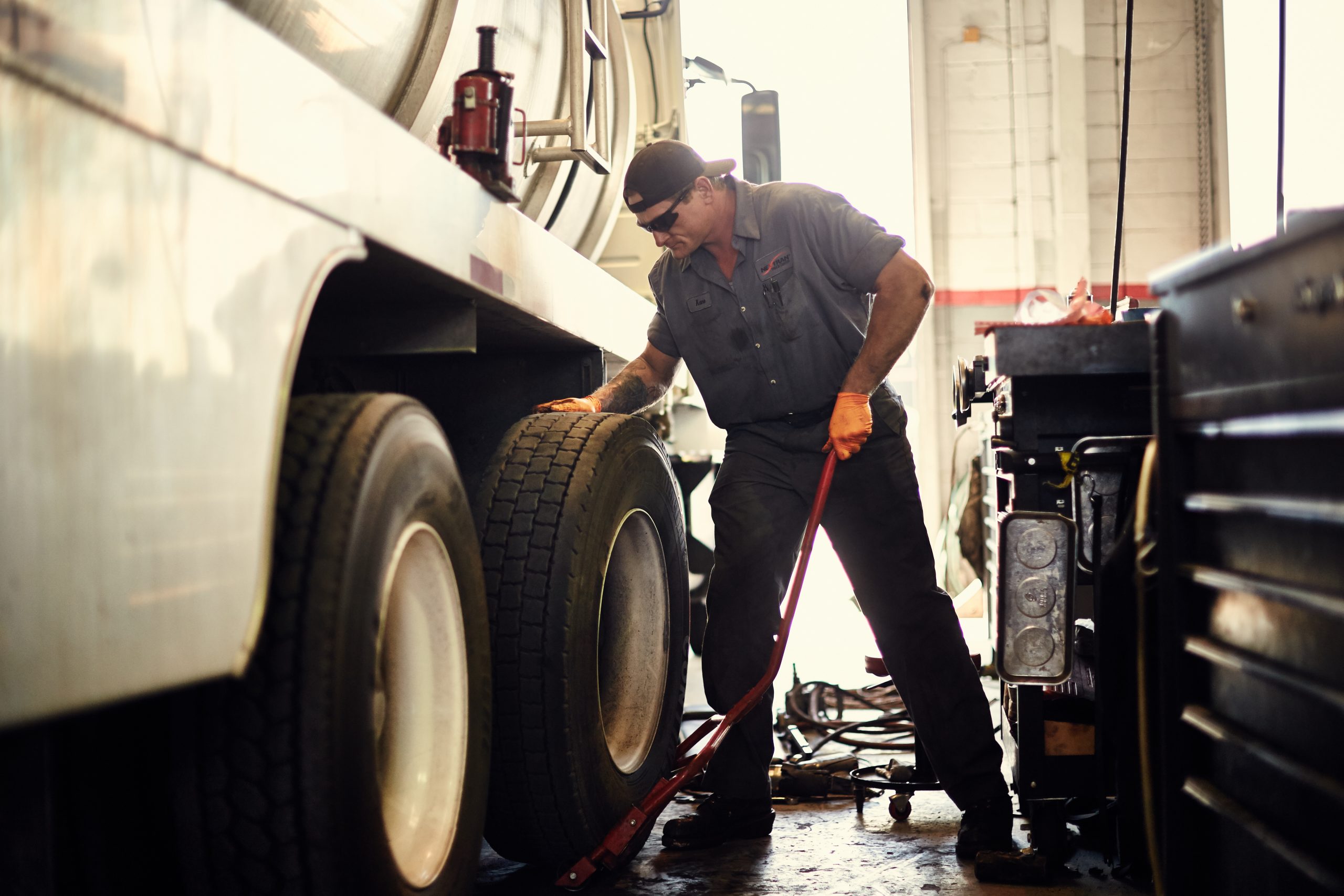 Truck drive touching truck tire